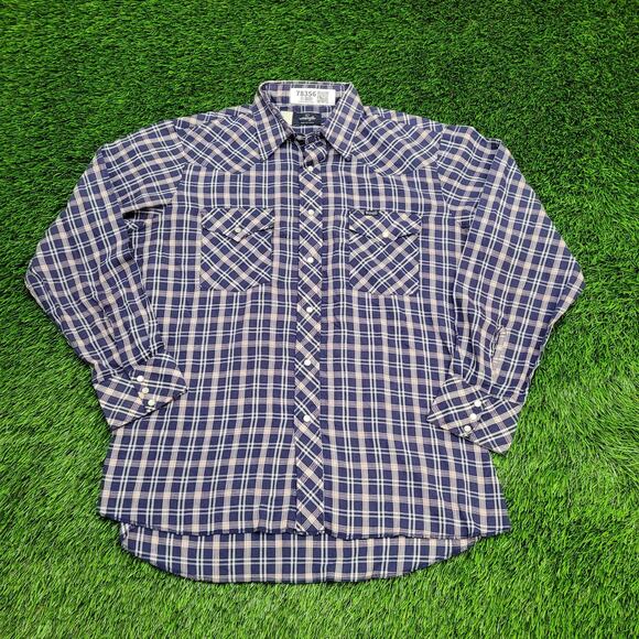 Vintage Wrangler Western Snap Shirt Large 22x30 Shadow Plaid - Picture 1 of 11